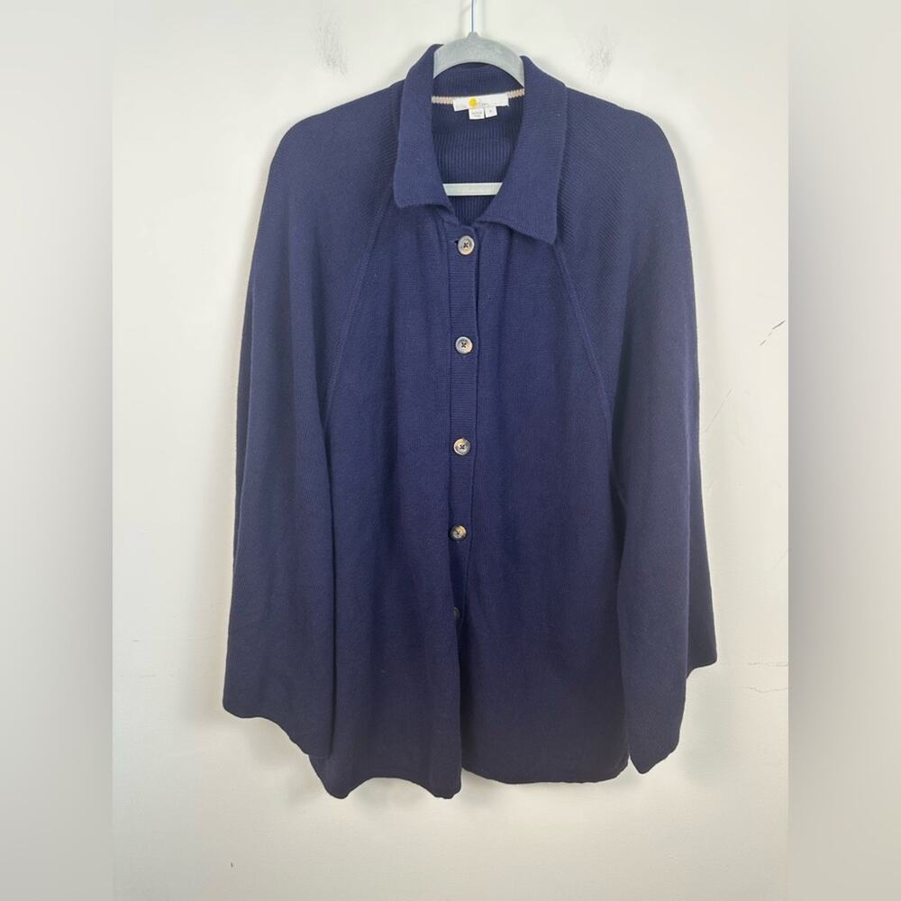 Boden Cape Sweater Women Size M Navy Blue Excellent Wool Blend Button Up K0667